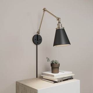 Millennium - 10001-MB/VB - One Light Swing Arm Wall Sconce - Evonne - Matte Black/Vintage Brass