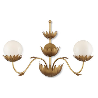 Currey and Company - 5000-0231 - Two Light Wall Sconce - Mirasole - Contemporary Gold Leaf/Gold/White