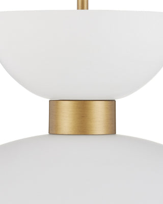 Zevio One Light Pendant in White/Antique Brass