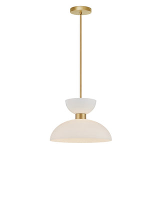 Zevio One Light Pendant in White/Antique Brass
