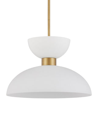 Zevio One Light Pendant in White/Antique Brass