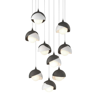 Hubbardton Forge - 131105-SKT-LONG-20-02-GG0711 - Brooklyn 9-Light Double Shade Pendant - Brooklyn - Natural Iron