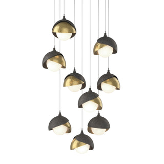 Hubbardton Forge - 131105-SKT-LONG-20-86-GG0711 - Brooklyn 9-Light Double Shade Pendant - Brooklyn - Natural Iron