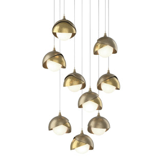 Hubbardton Forge - 131105-SKT-LONG-84-86-GG0711 - Brooklyn 9-Light Double Shade Pendant - Brooklyn - Soft Gold