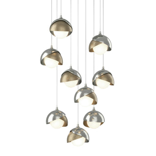 Hubbardton Forge - 131105-SKT-LONG-85-84-GG0711 - Brooklyn 9-Light Double Shade Pendant - Brooklyn - Sterling