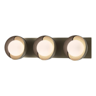 Hubbardton Forge - 201378-SKT-84-14-GG0711 - Brooklyn 3-Light Straight Double Shade Bath Sconce - Brooklyn - Soft Gold