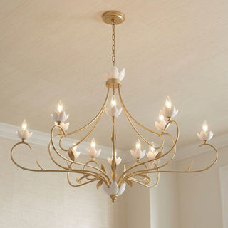 Muse 12 Light Chandelier in French Gold and White Cashmere