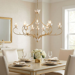 Muse 12 Light Chandelier in French Gold and White Cashmere