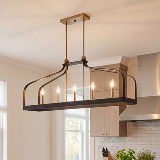 Sheffield Five Light Linear Chandelier in Matte Black with Warm Brass Accents