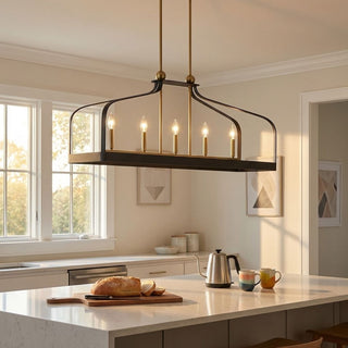 Sheffield Five Light Linear Chandelier in Matte Black with Warm Brass Accents
