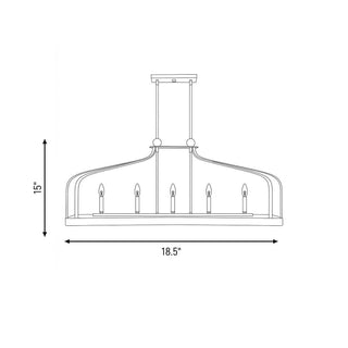 Sheffield Five Light Linear Chandelier in Matte Black with Warm Brass Accents