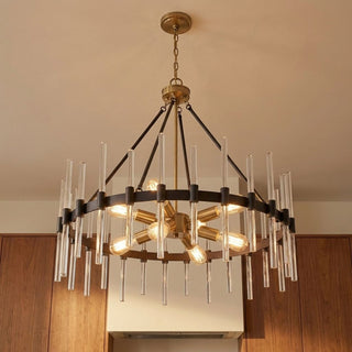 Santiago Eight Light Pendant in Matte Black with Warm Brass Accents