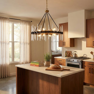 Santiago Eight Light Pendant in Matte Black with Warm Brass Accents