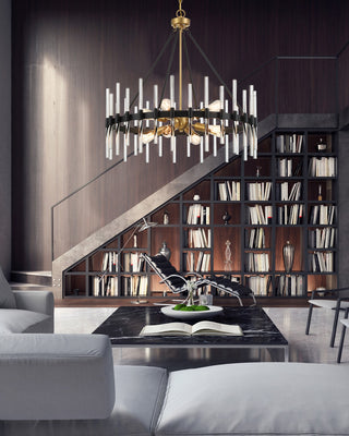 Santiago Eight Light Pendant in Matte Black with Warm Brass Accents