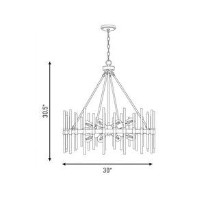 Santiago Eight Light Pendant in Matte Black with Warm Brass Accents