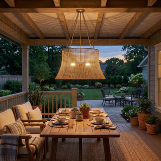 Longleaf Four Light Outdoor Chandelier in Burnished Brass