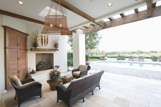 Longleaf Four Light Outdoor Chandelier in Burnished Brass