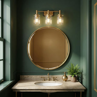 Concord Three Light Bathroom Vanity in Matte Black with Warm Brass