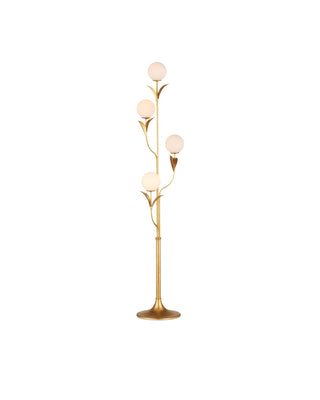Currey and Company - 8000-0152 - Four Light Floor Lamp - Rossville - Contemporary Gold Leaf/Frosted White