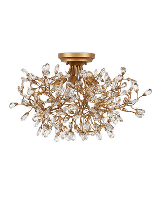 Crystal Bud Five Light Semi-Flush Mount in Brass/Clear
