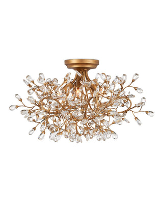 Crystal Bud Five Light Semi-Flush Mount in Brass/Clear