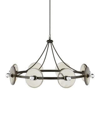 Circumstellar Eight Light Chandelier in Black Iron/Clear