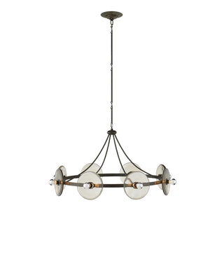 Circumstellar Eight Light Chandelier in Black Iron/Clear