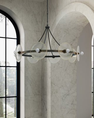 Circumstellar Eight Light Chandelier in Black Iron/Clear