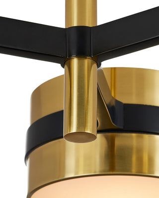 Heybrook Three Light Semi-Flush Mount in Polished Brass/Black/White