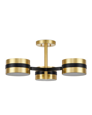 Heybrook Three Light Semi-Flush Mount in Polished Brass/Black/White