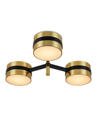 Heybrook Three Light Semi-Flush Mount in Polished Brass/Black/White