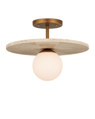 Currey and Company - 9000-1195 - One Light Semi-Flush Mount - Apricity - Beige/Antique Brass/Frosted White