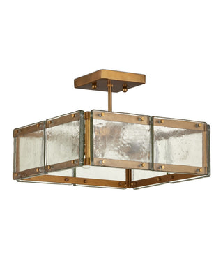 Countervail Four Light Semi-Flush Mount in Clear/Antique Brass