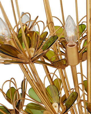 Midsummer Nine Light Chandelier in Contemporary Gold Leaf/Contemporary Gold/Green