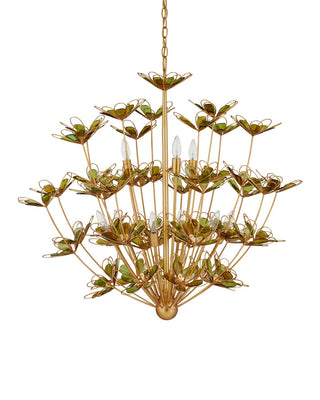 Midsummer Nine Light Chandelier in Contemporary Gold Leaf/Contemporary Gold/Green