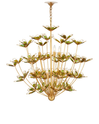 Midsummer Nine Light Chandelier in Contemporary Gold Leaf/Contemporary Gold/Green