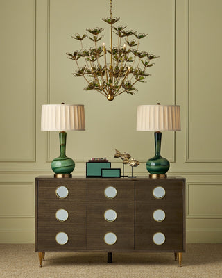 Midsummer Nine Light Chandelier in Contemporary Gold Leaf/Contemporary Gold/Green