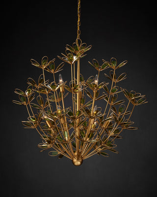 Midsummer Nine Light Chandelier in Contemporary Gold Leaf/Contemporary Gold/Green