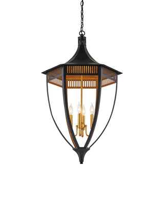 Wycombe Four Light Lantern in Satin Black/Contemporary Gold Leaf