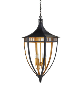 Wycombe Four Light Lantern in Satin Black/Contemporary Gold Leaf