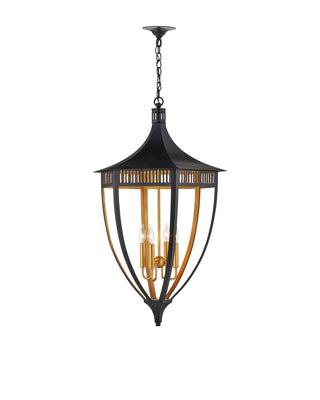 Wycombe Four Light Lantern in Satin Black/Contemporary Gold Leaf
