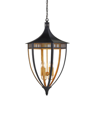 Currey and Company - 9000-1217 - Four Light Lantern - Wycombe - Satin Black/Contemporary Gold Leaf