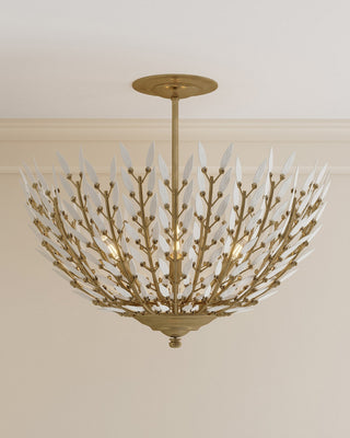 Magnum Opus Four Light Semi-Flush Mount in Brass/White
