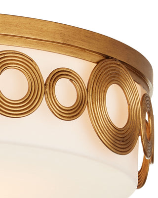 Gyges One Light Flush Mount in Brass/White