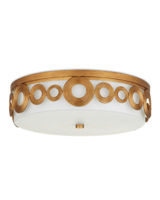 Gyges One Light Flush Mount in Brass/White