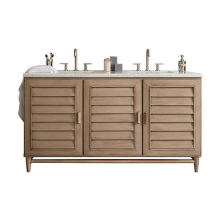 60 Inch Portland Freestanding Vanity in Whitewashed Walnut / Carrara White Top