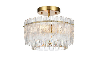 Elegant Lighting - 1780F12SG - Three Light Flush Mount - Emilia - Satin Gold and Clear