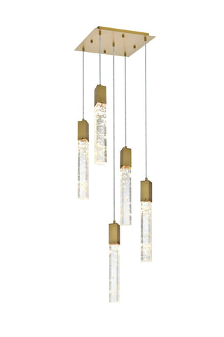 Elegant Lighting - 2088D16SG - Five Light Pendant - Aurora - Satin Gold and Clear
