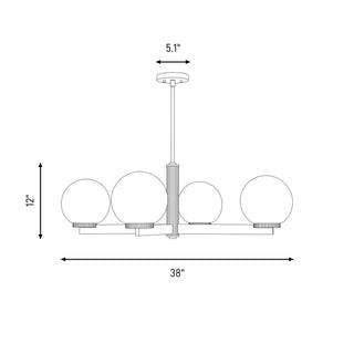 Four Light Chandelier in Natural Brass