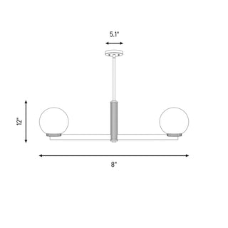 Two Light Linear Chandelier in Natural Brass